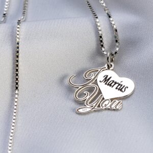 Lanțișor pătrat din argint “I love You” personalizat