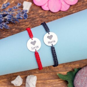 Set Bratari Personalizate Impletite pentru Cupluri cu Banut din Argint 16 mm gravate laser - imagine 14