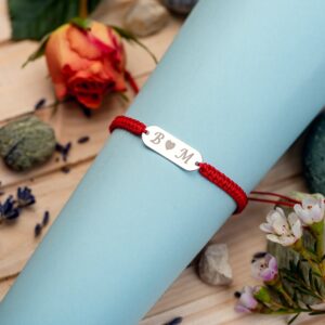 Bratara cu snur impletit si Tablita Argint 925 19mm gravat cu laser