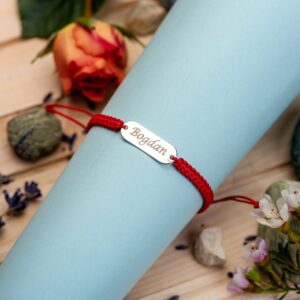 Bratara cu snur impletit si Tablita Argint 925 19mm gravat cu laser - imagine 3