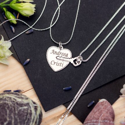 Set Lantisoare "Heart and Key" Personalizate din Argint Lady and Man
