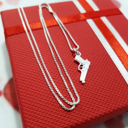 Lanțișor pătrat si charm pistol  din Argint 925