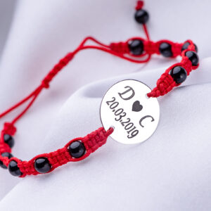 Bratara Reglabila Manik Impletita Manual cu Banut din Argint 925 16mm gravata laser - imagine 2