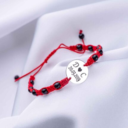 Bratara Reglabila Manik Impletita Manual cu Banut din Argint 925 16mm gravata laser