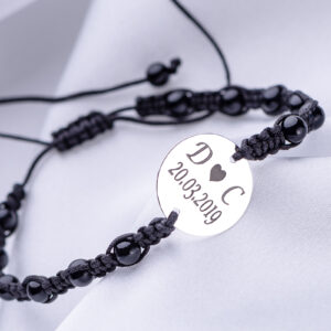 Bratara Reglabila Manik Impletita Manual cu Banut din Argint 925 16mm gravata laser - imagine 4