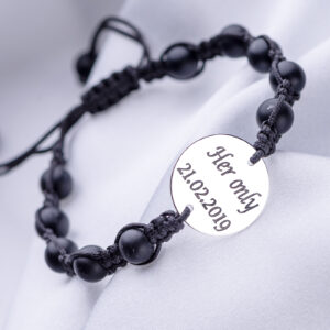 Bratara Reglabila Manik Impletita Manual cu Banut din Argint 925 16mm gravata laser - imagine 11