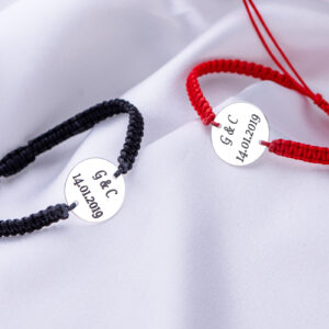 Set Bratari Personalizate Impletite pentru Cupluri cu Banut din Argint 16 mm gravate laser - imagine 7