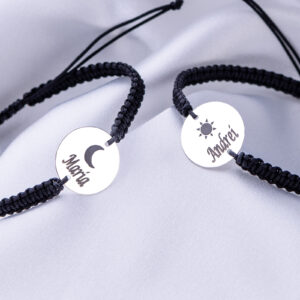 Set Bratari Personalizate Impletite pentru Cupluri cu Banut din Argint 16 mm gravate laser - imagine 5