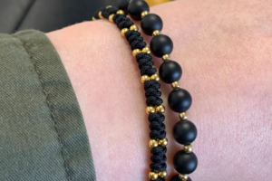 Bratara reglabila cu bile din Argint 925 si Onix negru mat, 6mm - imagine 4