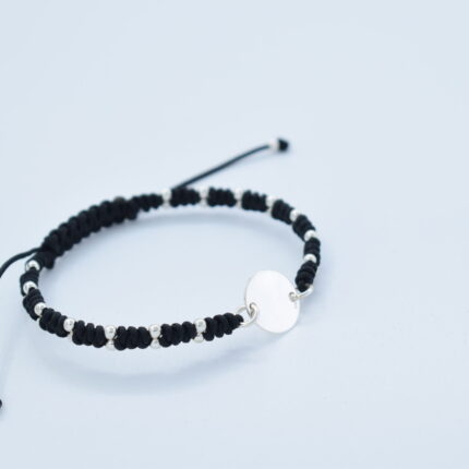 Bratara reglabila realizata manual cu snur impletit si banut Argint 925