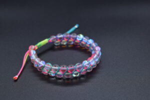 Bratara reglabila cu snur impletit si pietre semipretioase Mermaid glass roz de 6mm - imagine 2