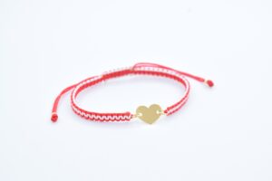 Bratara reglabila impletita manual cu Charm Inima din Argint 925, placat cu aur