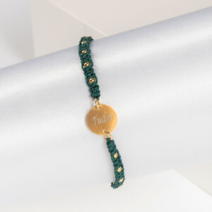 Bratara cu snur impletit si  Banut Argint placat aur de 12mm gravat cu laser - imagine 2