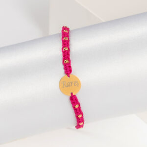 Bratara cu snur impletit si  Banut Argint placat aur de 12mm gravat cu laser