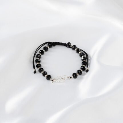 Bratara reglabila realizata manual cu cristale sticla 6mm si charm inima din Argint 925