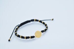 Set bratari impletite manual, personalizate, cu banut si bile  Argint 925 placat cu aur - imagine 2