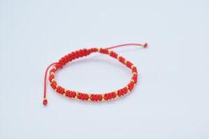 Set bratari impletite manual, personalizate, cu banut si bile  Argint 925 placat cu aur - imagine 3