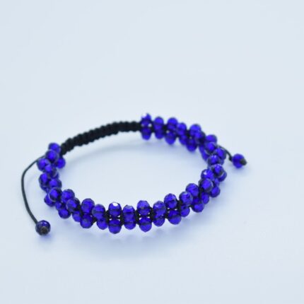 Bratara reglabila cu snur impletit si pietre semipretioase Cristal sticla albastru de 4mm