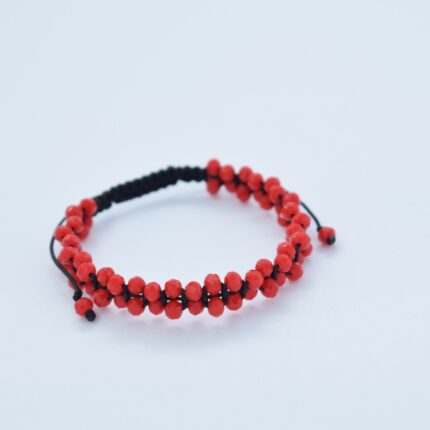 Bratara reglabila cu snur impletit si pietre semipretioase Cristal sticla rosu de 4mm