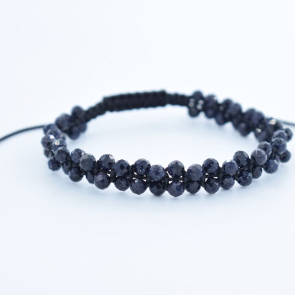 Bratara reglabila cu snur impletit si pietre semipretioase Piatra Soarelui fatetat albastra de 4mm