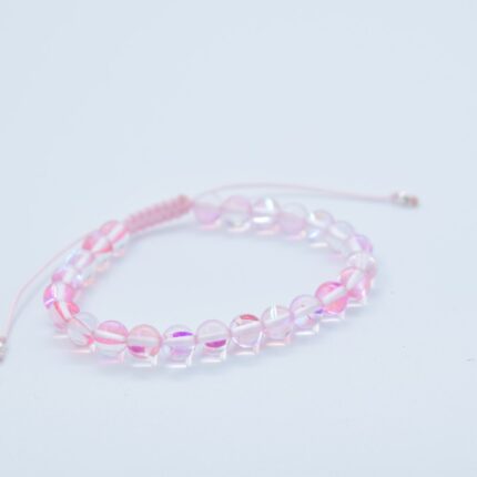 Bratara reglabila cu pietre semipretioase Mermaids glass roz de 6mm