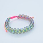 Bratara reglabila cu snur impletit si pietre semipretioase Mermaid glass albastru de 6mm