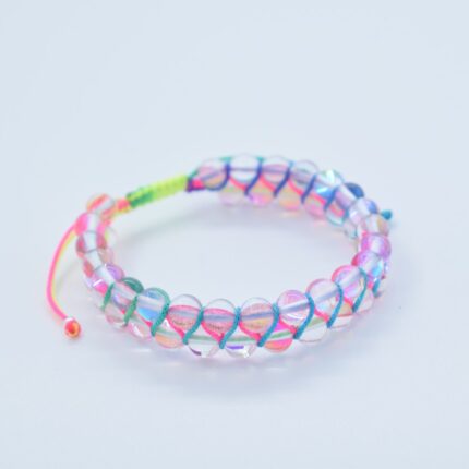 Bratara reglabila cu snur impletit si pietre semipretioase Mermaid glass roz de 6mm