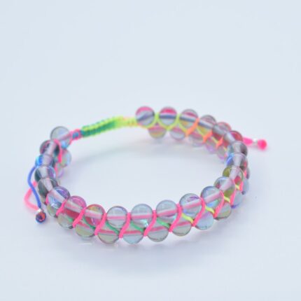 Bratara reglabila cu snur impletit cu pietre semipretioase Mermaid glass roz de 6mm