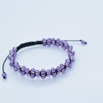 Bratara reglabila cu snur impletit si pietre semipretioase Ametist mov de 4mm