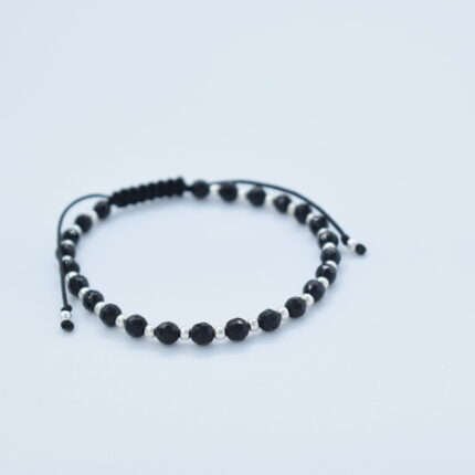 Bratara reglabila cu bile Argint 925 si pietre semipretioase Onix fatetat, dimensiune 4mm