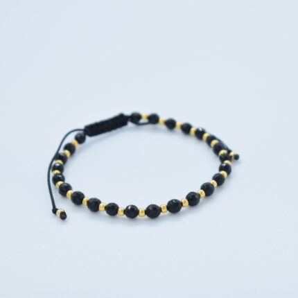Brățară reglabilă cu bile Argint 925 placat aur și pietre semiprețioase Onix fațetat, dimensiune 4mm