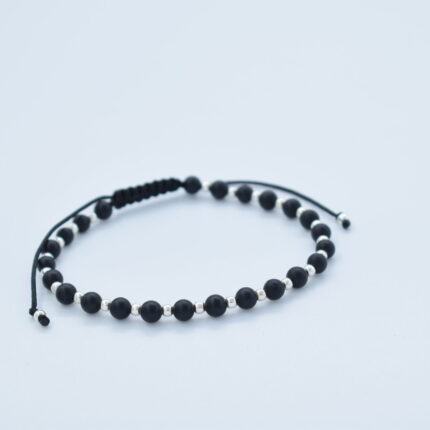 Brățară reglabilă cu bile Argint 925 și pietre semiprețioase Onix mat, dimensiune 4mm