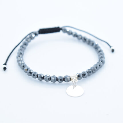 Bratara reglabila realizata manual cu Hematit gri si banut din Argint 925