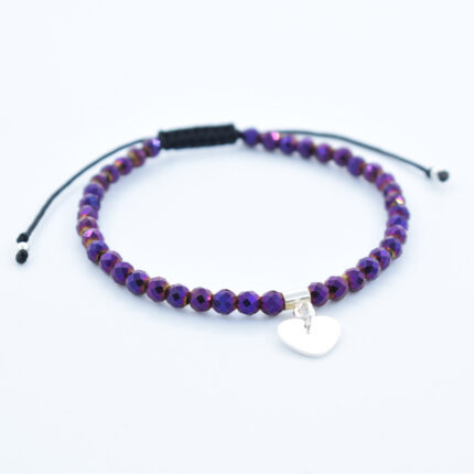 Bratara personalizata realizata manual cu pietre semipretioase Hematit si charm inima din Argint 925, 10mm