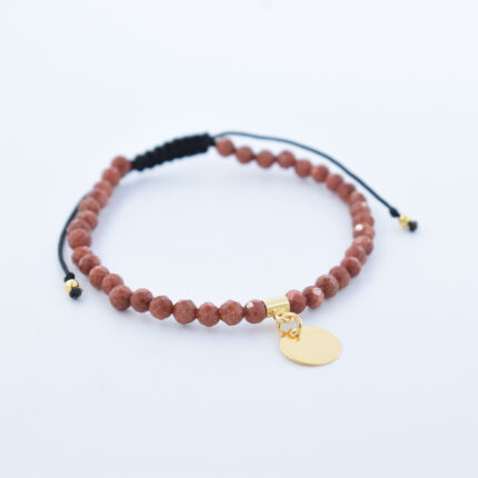 Bratara personalizata realizata manual cu pietre semipretioase Piatra Soarelui si charm banut din Argint 925 placat cu aur, 10mm