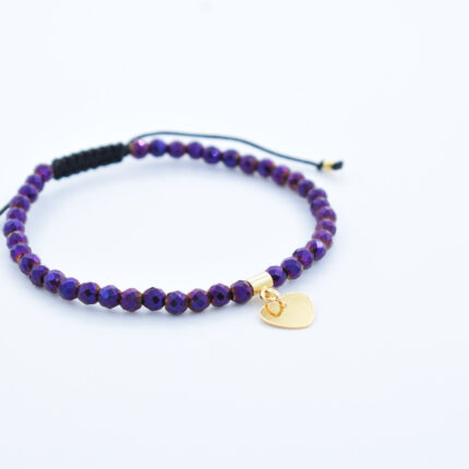 Bratara personalizata realizata manual cu pietre semipretioase Hematit si charm Inima din Argint 925 placat cu aur