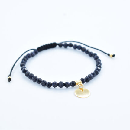 Bratara personalizata realizata manual cu pietre semipretioase Piatra Soarelui si charm banut din Argint 925 placat cu aur