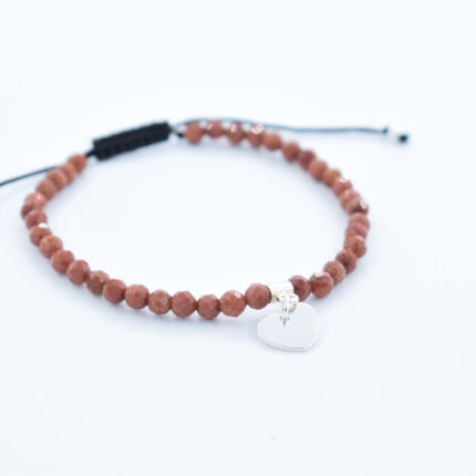 Bratara reglabila realizata manual cu pietre semipretioase piatra Soarelui si charm Inima din Argint 925, 10mm