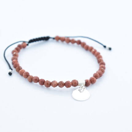 Bratara personalizata realizata manual cu pietre semipretioase Piatra Soarelui si charm banut din Argint 925, 10mm