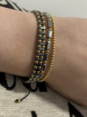 Bratara reglabila cu bile Argint 925 placat aur si pietre semipretioase Cristal sticla, gri metalic  dimensiune 3x5mm - imagine 4