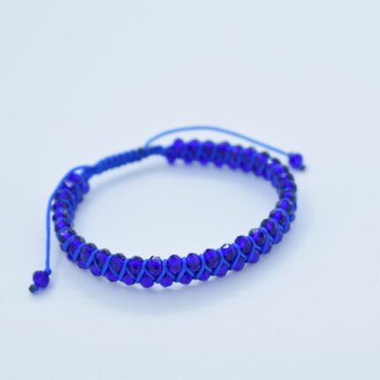 Bratara reglabila realizata manual cu snur impletit si pietre semipretioase Cristal sticla albastru de 4mm