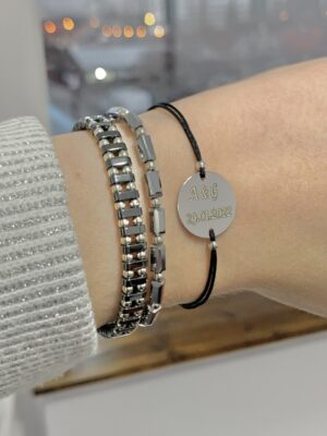 Bratara reglabila cu bile Argint 925 si pietre semipretioase Cristal sticla, gri metalic  dimensiune 3x5mm - imagine 3