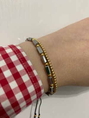 Bratara reglabila cu bile Argint 925 placat aur si pietre semipretioase Cristal sticla, gri metalic  dimensiune 3x5mm - imagine 3