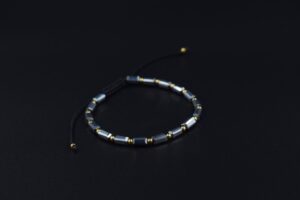 Bratara reglabila cu bile Argint 925 placat aur si pietre semipretioase Cristal sticla, gri metalic  dimensiune 3x5mm - imagine 2