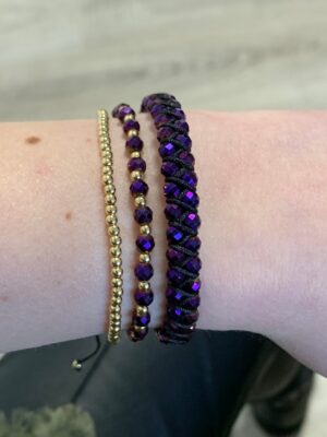 Bratara reglabila cu bile Argint 925 si pietre semipretioase Hematit fatetat mov de 4mm - imagine 2