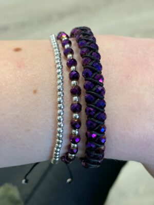 Bratara reglabila cu bile Argint 925 si pietre semipretioase Hematit fatetat mov de 4mm - imagine 3