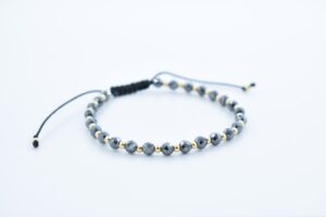 Bratara reglabila cu bile Argint 925 si pietre semipretioase Hematit fatetat gri de 4mm