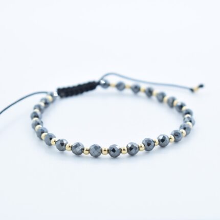 Bratara reglabila cu bile Argint 925 si pietre semipretioase Hematit fatetat gri de 4mm