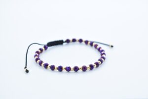 Bratara reglabila cu bile Argint 925 si pietre semipretioase Hematit fatetat mov de 4mm