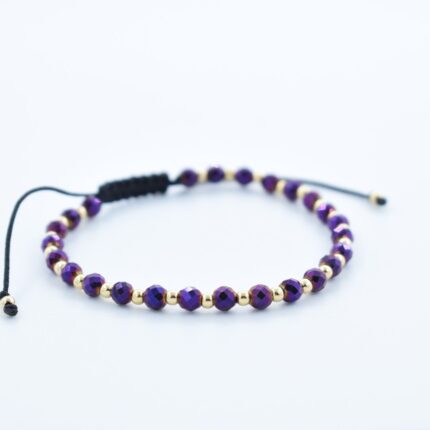 Bratara reglabila cu bile Argint 925 si pietre semipretioase Hematit fatetat mov de 4mm